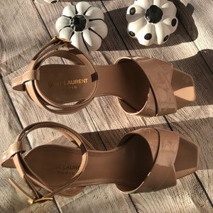 🍃 SAINT LAURENT Nude Leather Platform Sandals 🍃